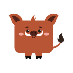 Square boar forest animal face with paws icon isolated on white background. Cute pig cartoon square shape kawaii kids avatar character. Vector flat clip art illustration mobile ui game application.