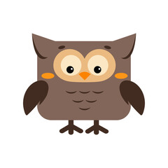 Square owl bird forest animal face icon isolated on white background. Cute eagle-owl cartoon square shape kawaii kids avatar character. Vector flat clip art illustration mobile ui game application.