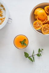 orange juice flatlay
