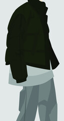 Vector flat image of a man in a loose jacket, gray sweater and loose pants. Boy-girl in autumn-spring clothes. Design for postcards, posters, backgrounds, avatars, templates, textiles.