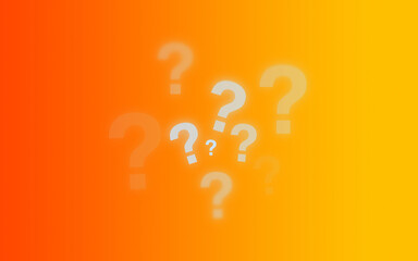 various sized and aligned question marks against a colorful orange yellow gradient background