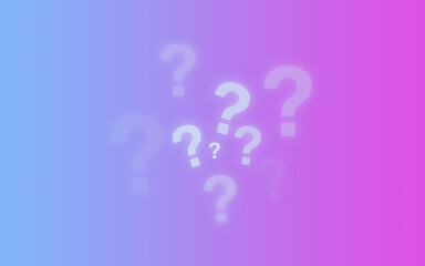 various sized and aligned question marks against a colorful pink blue gradient background