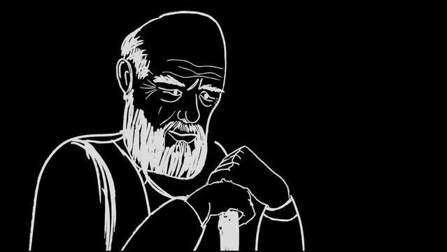 sad old man - 2d animation - black screen