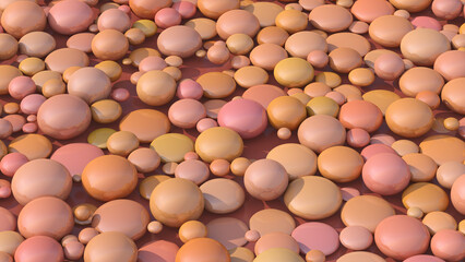 Pink, orange, beige balls morphing. Abstract illustration, 3d render.