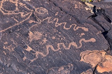 Petroglyphs Rock Paintings St George Utah on Land Hill from Ancestral Puebloan and Southern Paiute...