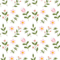 Flowers and plant elements. Seamless pattern. Can be used for wallpaper, fill web page background, surface textures
