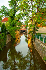 View of the picturesque Chertovka river in the center of Praha, Czech republic
