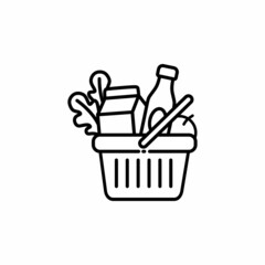 Groceries icon. Full basket of food, grocery shopping icon vector