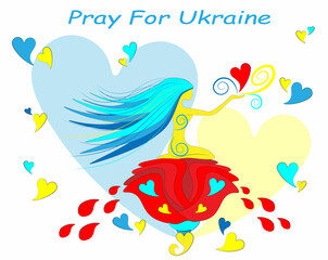 Fototapeta na wymiar Illustration of Prayer for Ukraine. Ukraine is a gentle lady, she is filled with pure hearts of her people and needs the support of the whole world.