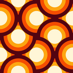70s retro style seamless pattern with circles. Vintage wallpaper. Abstract vector design.	