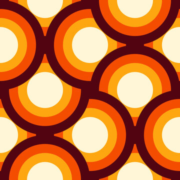 Fototapeta 70s retro style seamless pattern with circles. Vintage wallpaper. Abstract vector design. 