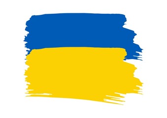 The flag of Ukraine is painted with paint. Paint, stain, blot