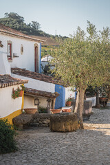 Main Street of small traditional Portuguese village in Lisbon region