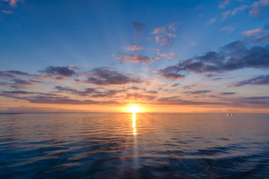 Blazing sunset on lagoon Mauritius