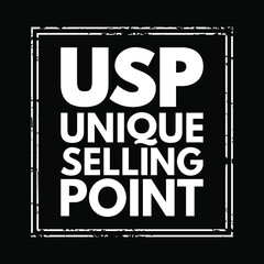 USP Unique Selling Point - essence of what makes your product or service better than competitors, acronym text stamp concept background