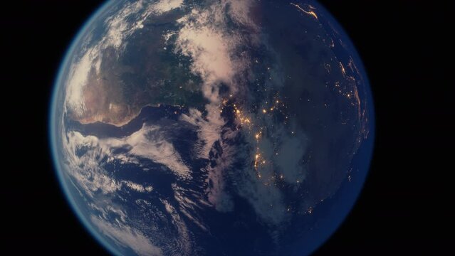 Sphere of nightly Earth planet in outer space