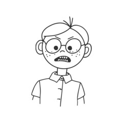 Contour drawing of a cartoon man with glasses. Doodle style