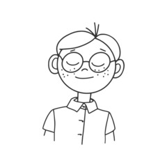 Contour drawing of a cartoon man with glasses. Doodle style