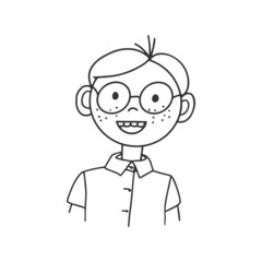 Contour drawing of a cartoon man with glasses. Doodle style