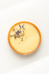 lemon tart with lavender petals