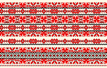 Ukrainian folk embroidery. Traditional Red and black patterns. Vector.