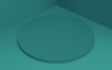 Abstract 3d green dark color cylinder podium minimal studio background.