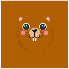Cute beaver portrait square smile head cartoon round shape animal face, isolated mascot avatar rodent vector icon illustration. Flat simple hand drawn for kids poster, cards, t-shirts, baby clothes