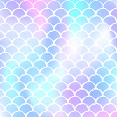 Gradient mermaid background with holographic scales.