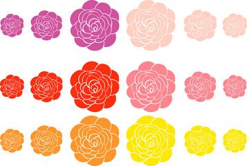 ラナンキュラスの花のイラストアイコンセット