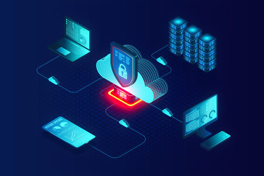 Cloud-based Cybersecurity Solutions Concept - Endpoint Protection - 3D Illustration