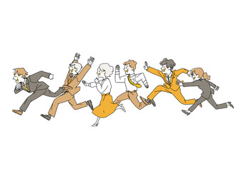 目標に向かい勢いよく走っているビジネスマン　コミカルな手書きの人物イラスト　
