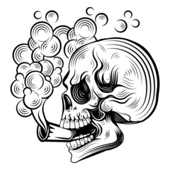 skull smoked cigarette Hand drawn illustration on background
