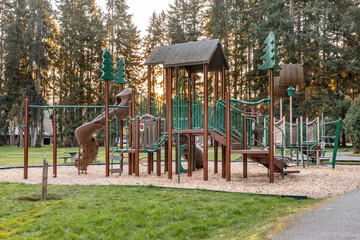 Fototapeta na wymiar Poulsbo, WA - USA - 02-23-2022: Playground Structure at Kitsap State Park