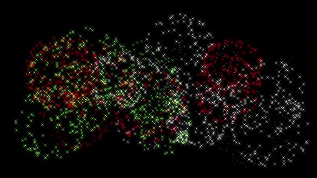 Green, white and red fireworks show