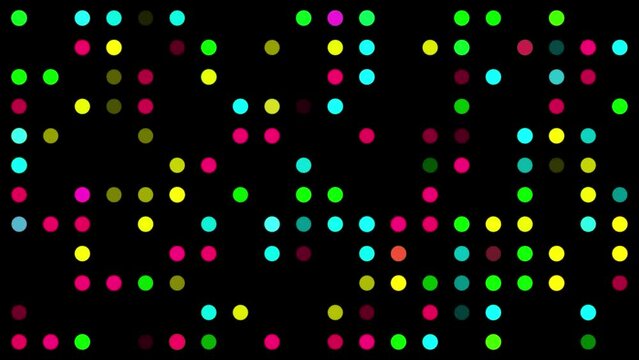 Neon Colorful circle Lights on Dark Wall, Light Show Background Video