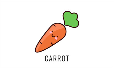Cute funny carrot character with eyes and face. Vector hand drawn cartoon kawaii character. Isolated on white background. Food icon concept.