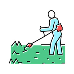 gardener cutting lawn grass color icon vector illustration