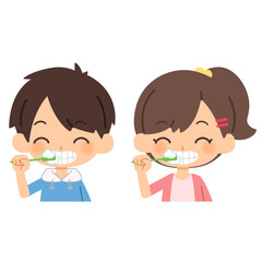 歯磨きをする子供たち
