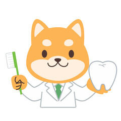 歯ブラシを持つ犬の先生