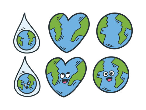Collection Color Doodle Illustration of Planet Earth