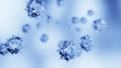 Blue Virus, flu, view of a virus under a microscope, infectious disease. 3D illustration. 3D high quality rendering. 3D CG.