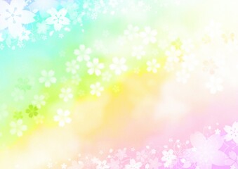 一面に花が咲く虹色の背景イラスト