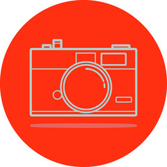 Orange circle vintage analog camera in isolated symbol icon
