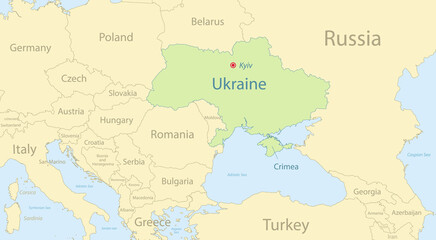 Fototapeta na wymiar Ukraine map with neighboring states and names, classic maps design vector