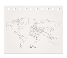 World map on realistic clean sheet of paper torn from block vector