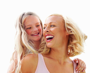 Mother and daughter enjoying piggyback ride. Mother and daughter enjoying piggyback ride and...