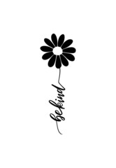Be kind positive vector lettering with flower daisy isolated on white background. Hand drawn inspirational typography phrase for t shirt print, meditation poster, card, sticker, mug, phone case.