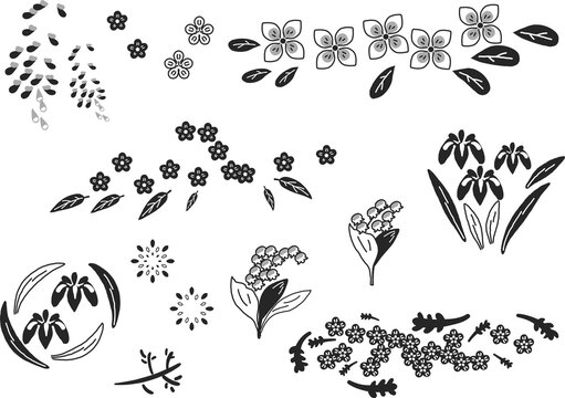 五月、初夏を彩る花々　セット　イラスト素材	