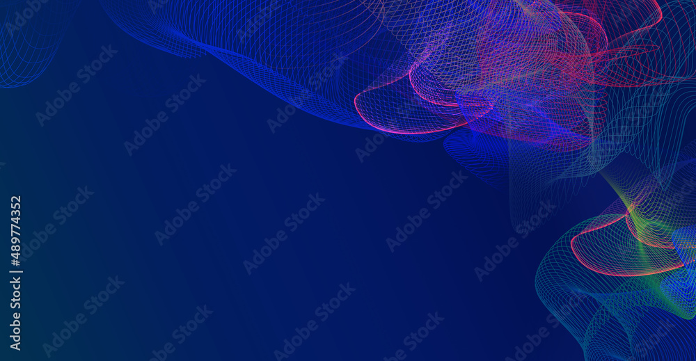 Wall mural abstract ai digital background with weave curve line bend art, big data stream visualization. high s