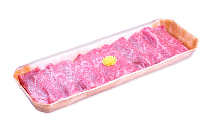 Fresh Premium Rare Slices Wagyu beef with marbled texture isolate on white with clipping path.